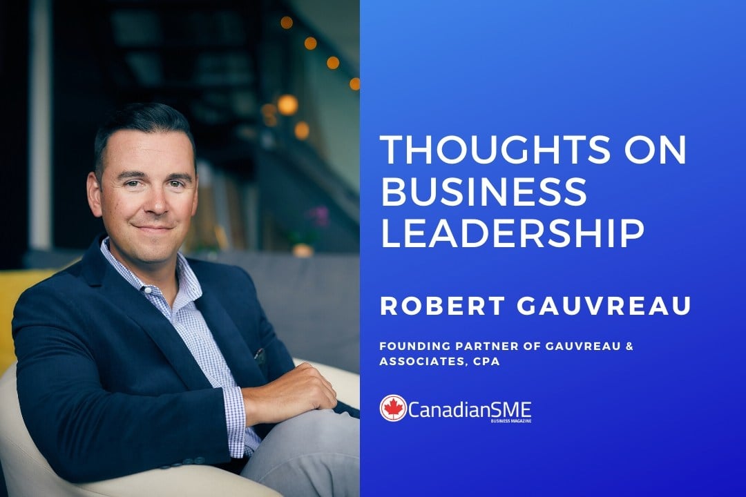 Bob on a couch with the title Thoughts on Business Leadership